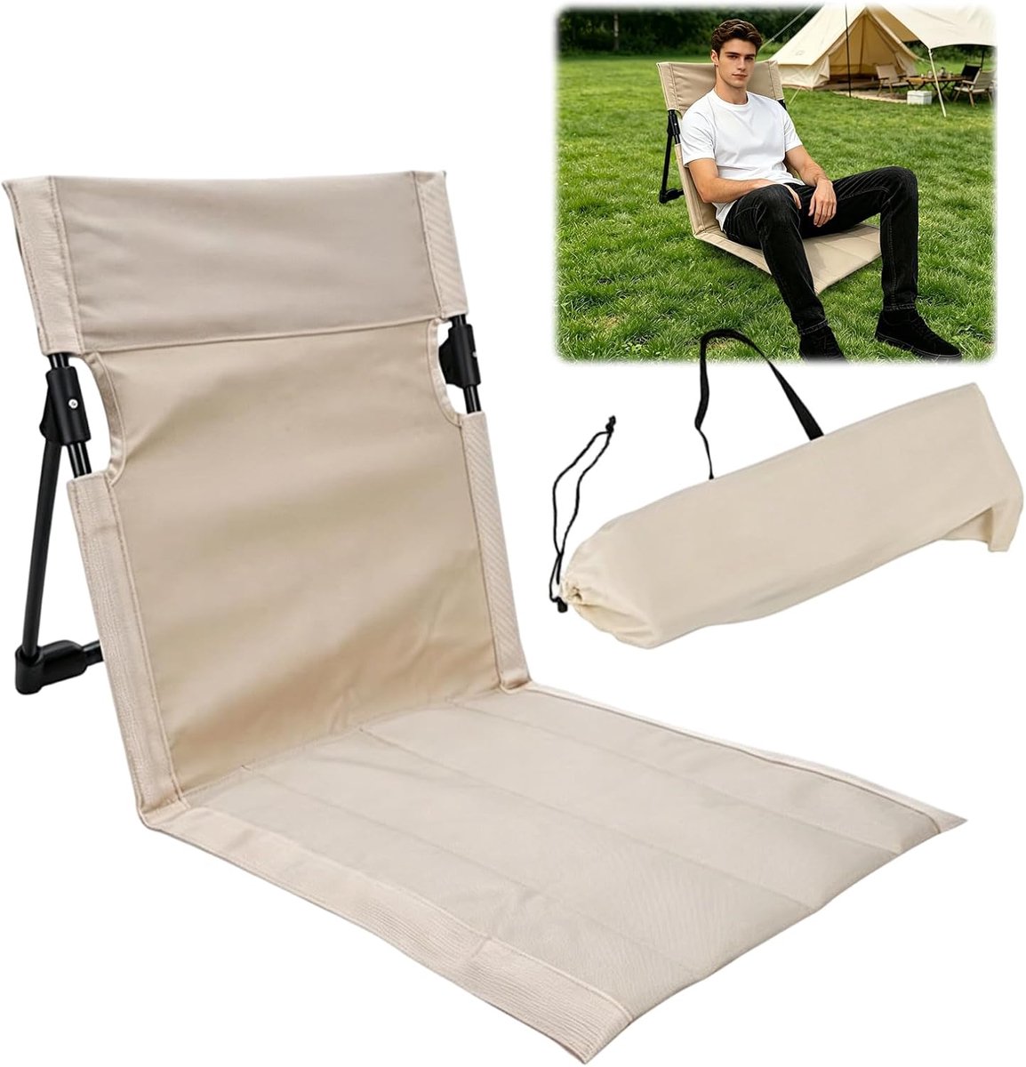 Beach Chair with Backrest Floor Chair Foldable Seat Cushion Outdoor Stadium Seat Cushion Portable Meditation Chair - ShopVlot