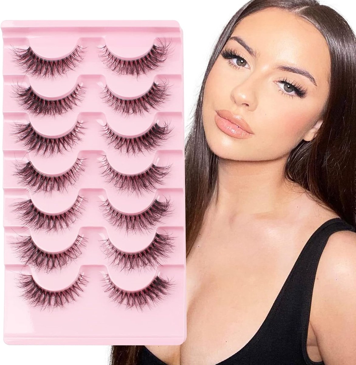 Glowing Win False Eyelashes Natural Look Fluffy Eyelashes Cat Eye 7 Pairs 3D Fake Lashes Natural Fake Lashes Reusable - ShopVlot