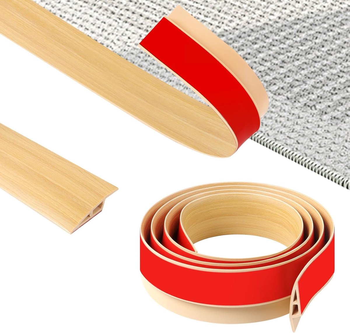Self-adhesive floor transition strips, 200 cm, flexible, PVC threshold slope, non-slip, carpet threshold strip for - ShopVlot