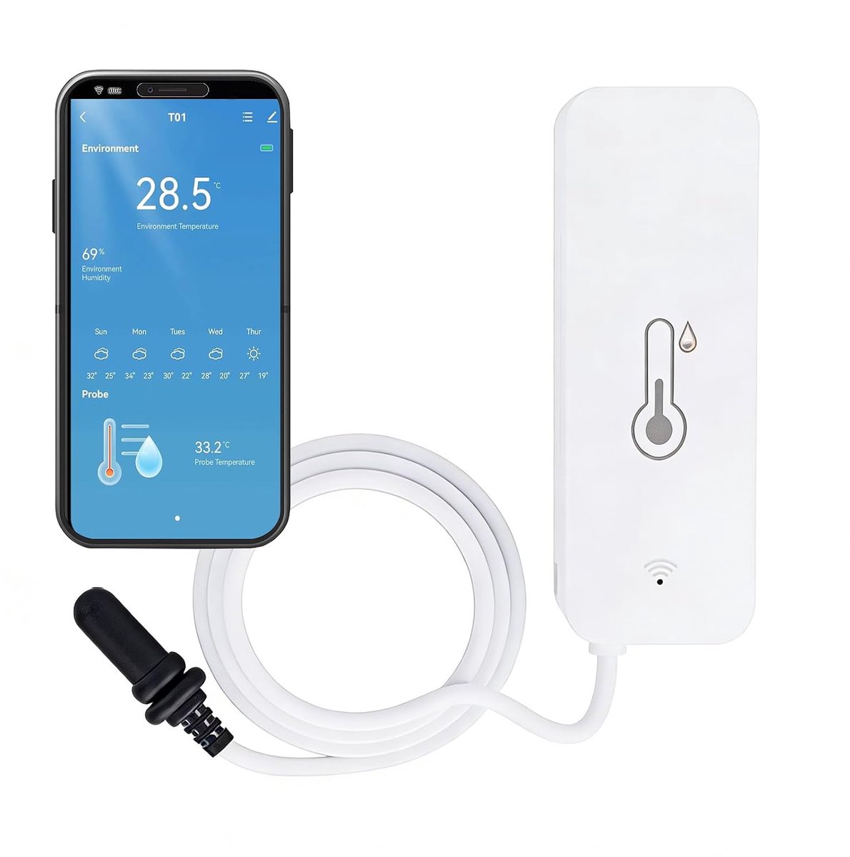Indoor/outdoor thermometer and hygrometer with external sensor, compatible with the Tuya/Smart Living app, suitable - ShopVlot