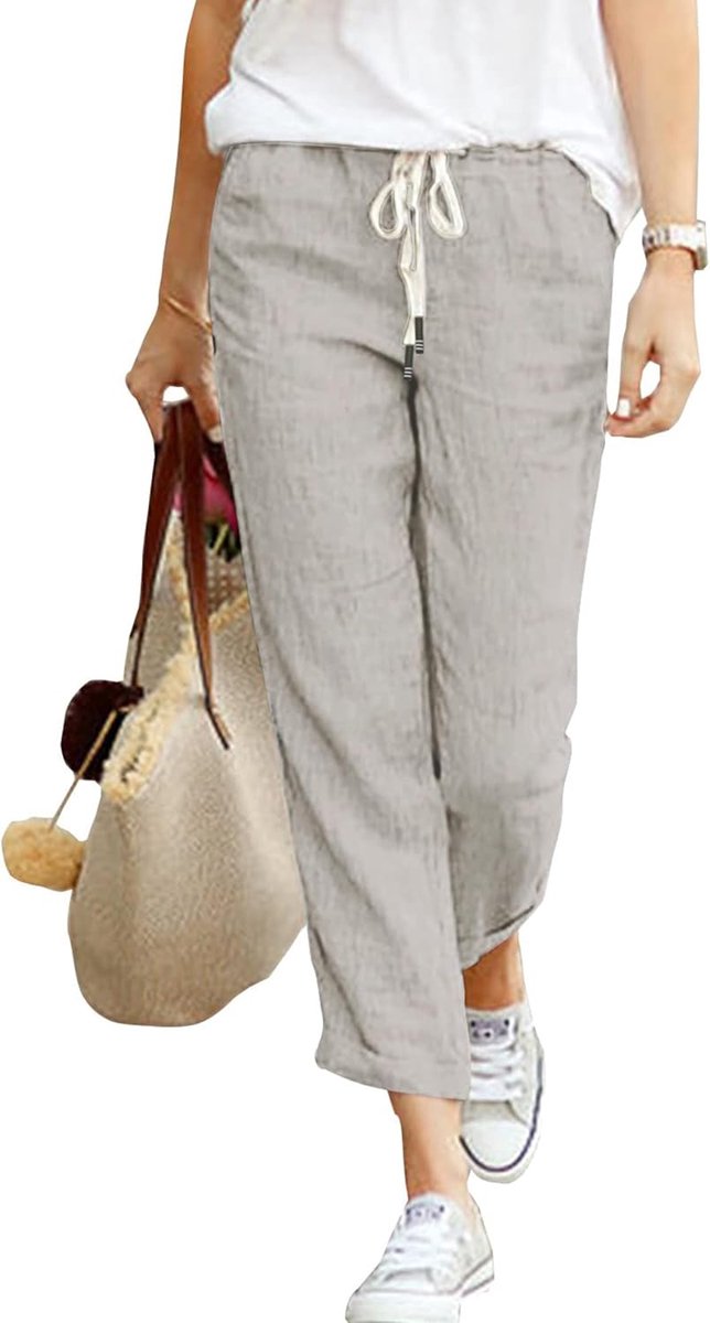 Cegerne Women's Pants Linen Summer Pants 7/8 Casual Light Cotton Linen Pants Fabric Pants Easy Airy Casual Pants Beach - ShopVlot
