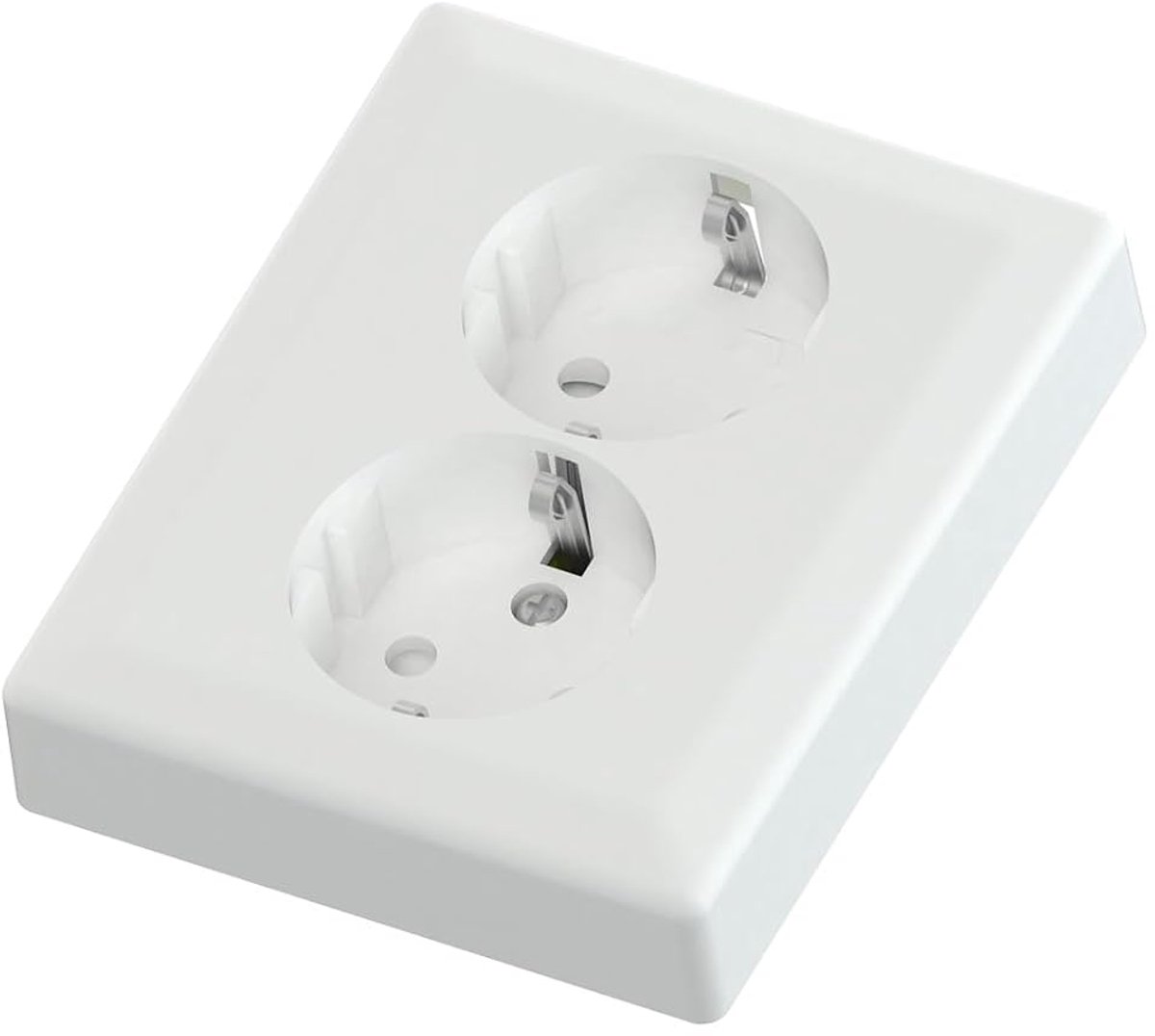 Schuko 2-gang Recessed Socket 16A 250V, Double Wall Socket Recessed, 103 x 84 mm, White - ShopVlot