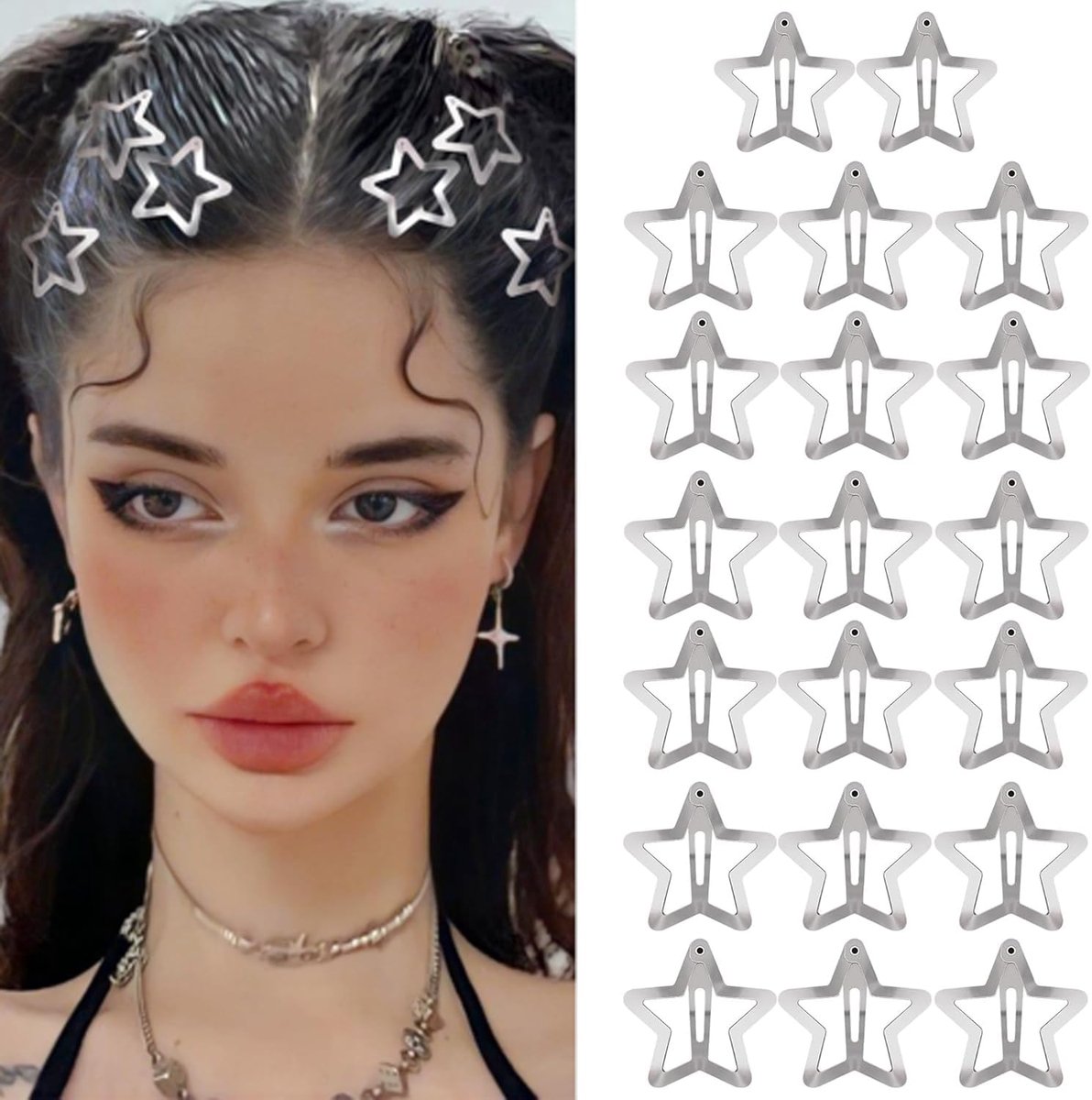 20 Haarspeldjes Y2K-Stijl met Ster - Anti-slip voor Meisjes & Vrouwen - Zilverkleurig 3,1 cm