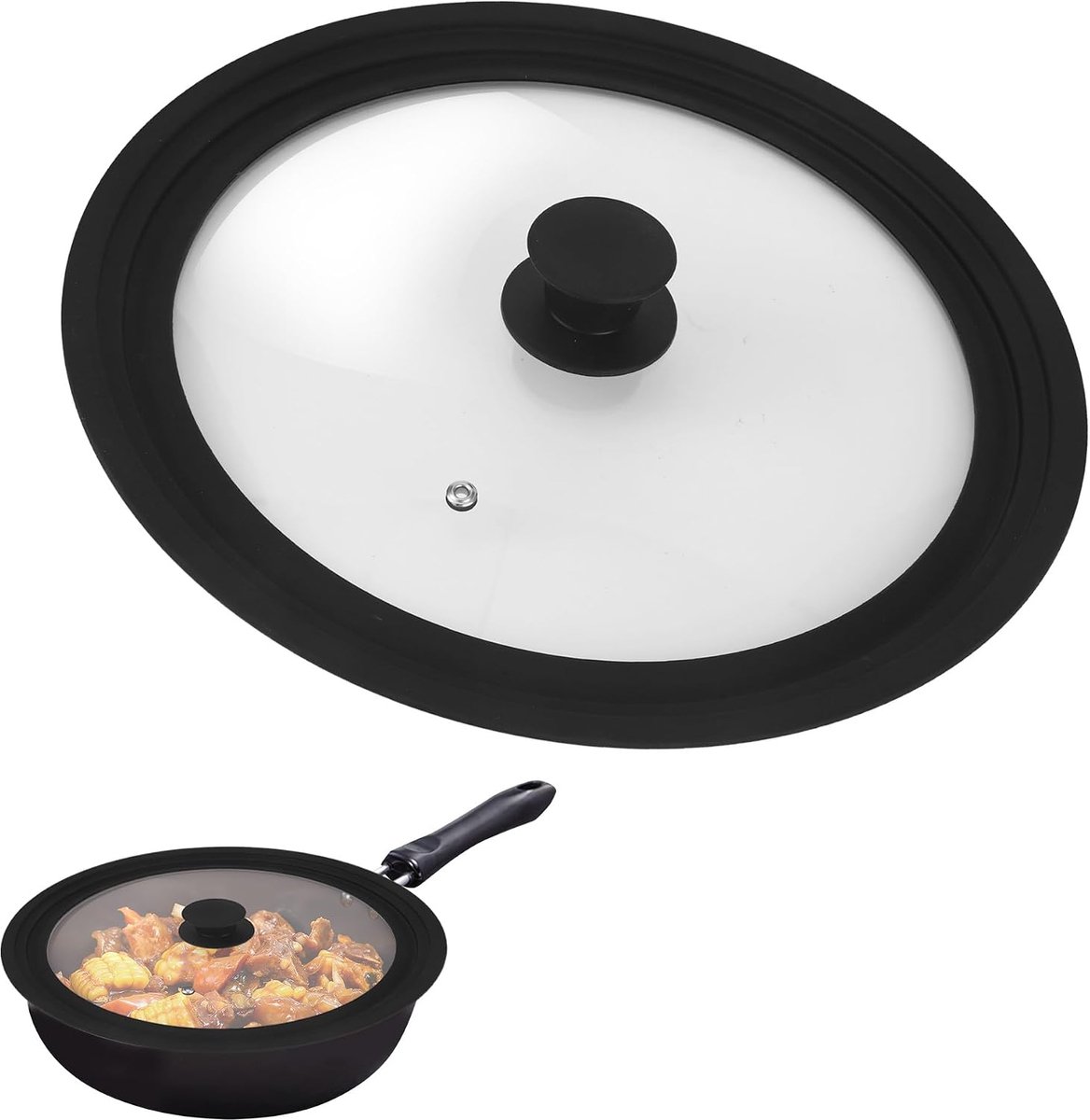 Universeel pannendeksel 24/26/28 cm - multifunctioneel - hittebestendige silicone glazen rand - bespaar ruimte - ShopVlot