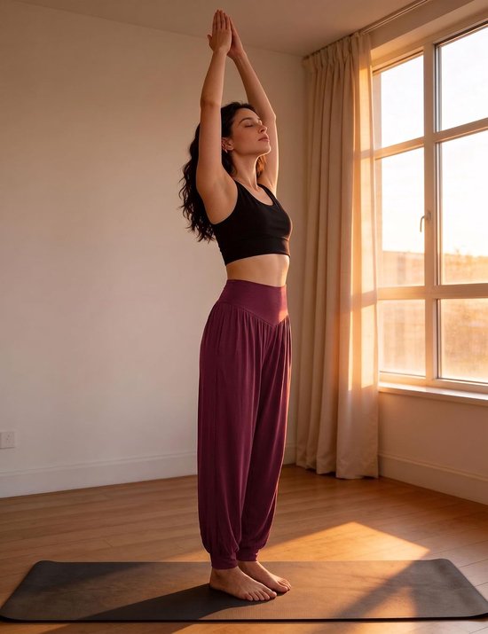 Harembroek dames S - zachte hoge taille - diep rood - comfortabel voor yoga - ShopVlot — afbeelding 2
