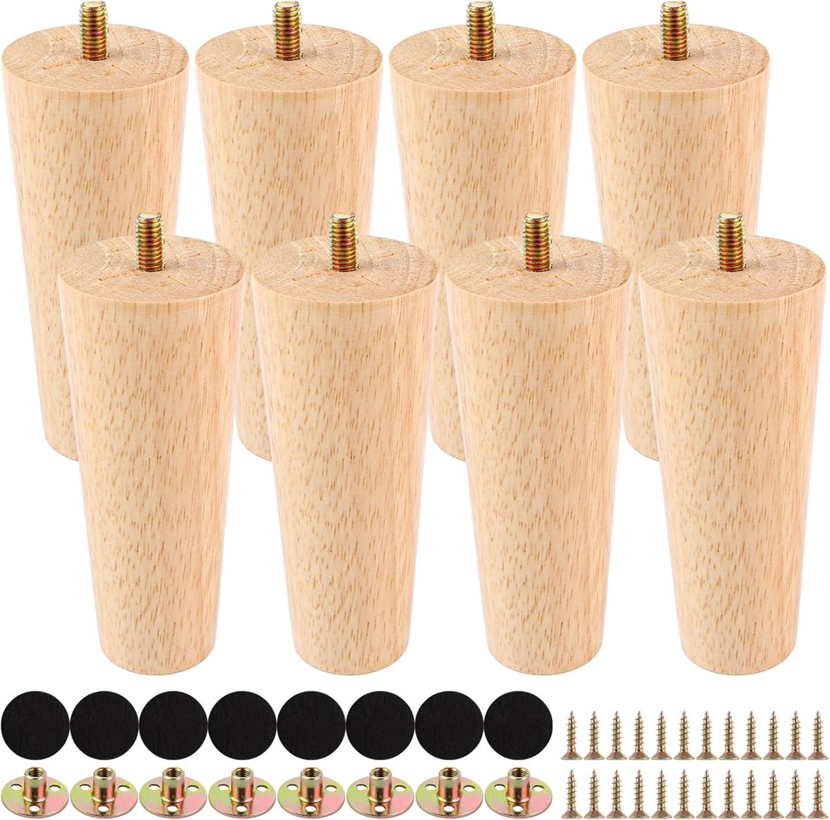Meubelpoten 12cm - Conische rubberhouten poten - Inclusief montagekit - Ideaal voor meubels - ShopVlot