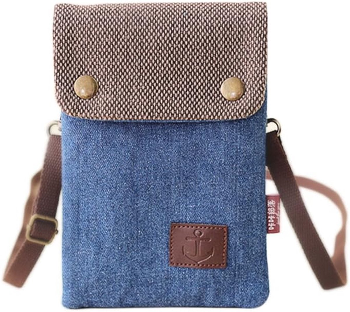 Jeans portemonnee voor mobiele telefoon - blauw - schoudertas - anti-diefstal bescherming - ShopVlot