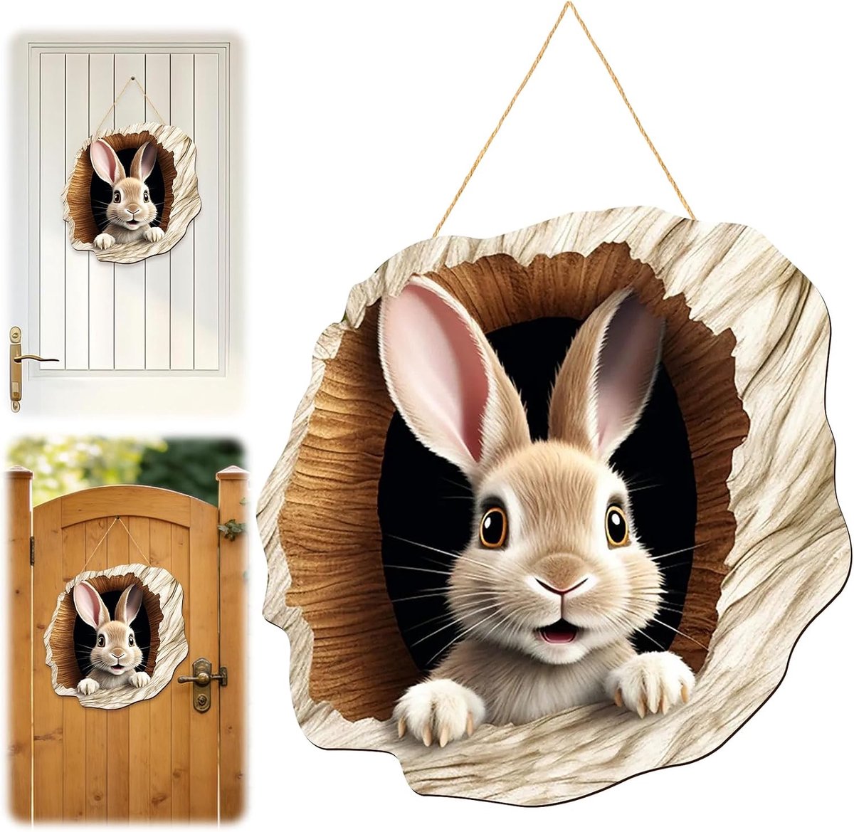 Deurelement Paashaas 30cm - Houten Decoratie - Kleurrijke Lenteversiering - Welkom voor Voordeuren - ShopVlot