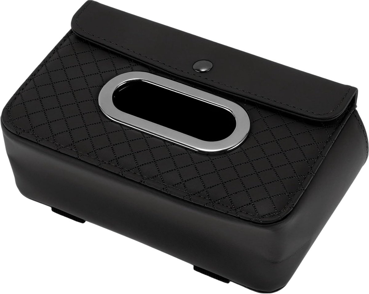 Auto tissue houder - 21x12.5x7.5cm - PU leer - Diamantpatroon - Handig voor onderweg - ShopVlot
