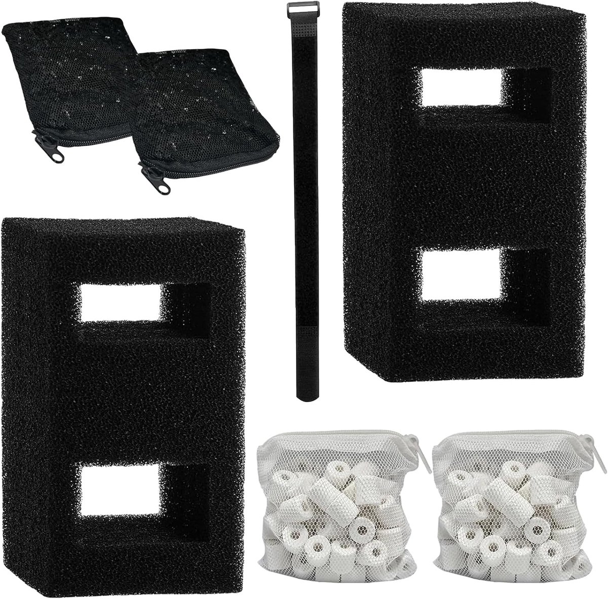 Aquariumfiltermedia set 57L - 2 koolfilternavullingen - 2 schuimstoffilters - optimale filtratie - ShopVlot
