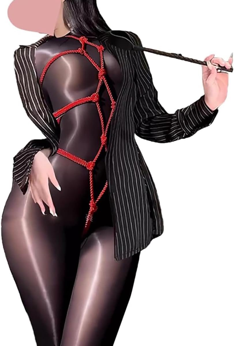 Bodysuit zwart transparant - netstof met verleidelijke rode koordaccenten - sexy outfit voor vrouwen - ShopVlot