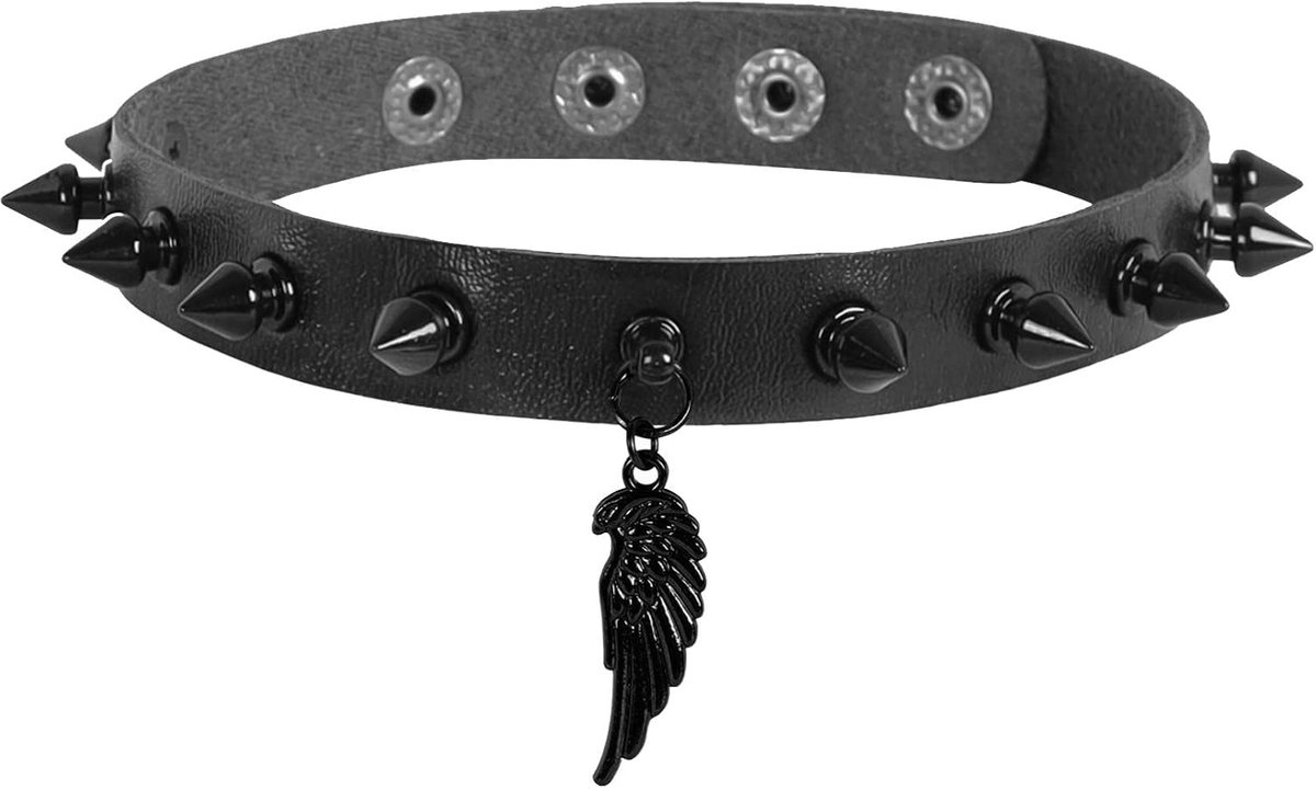Choker met spikes - zwart leer - gothic stijl - opvallende uitstraling - ShopVlot