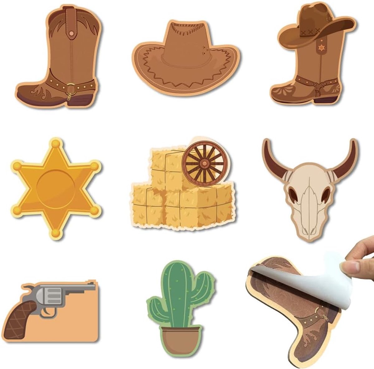 Plaknotitieblokken set 8 cm x 8 cm - Wild West thema - 8 unieke ontwerpen - Perfect voor kantoor en school - ShopVlot