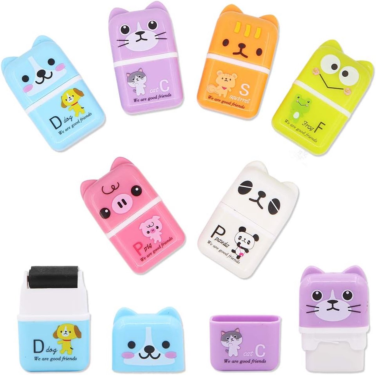 Gum 6Pcs Schattige Potloodgummen - Cartoon Dierenthema - Kleurvolle Rechthoekige Gummetjes - Ideaal voor Kinderen - ShopVlot