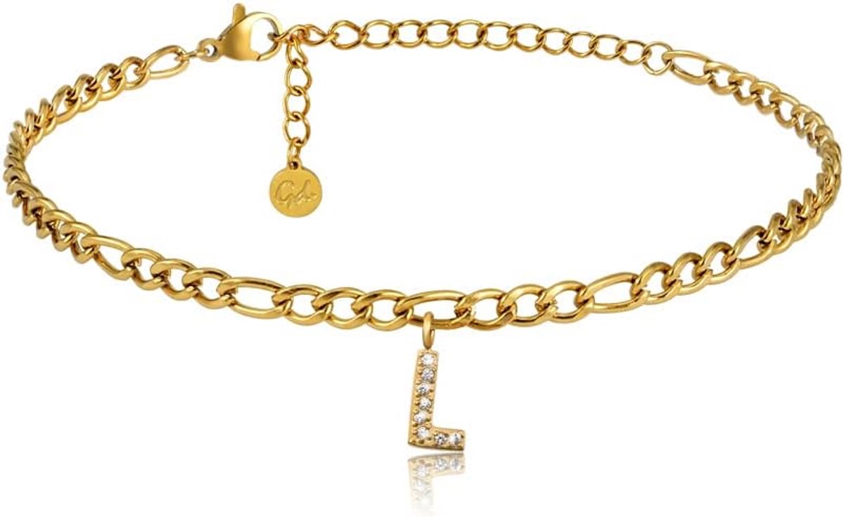 Enkelbandje goud met letters - verstelbaar 22-27cm - 18K verguld - waterproof voor dagelijks gebruik - ShopVlot