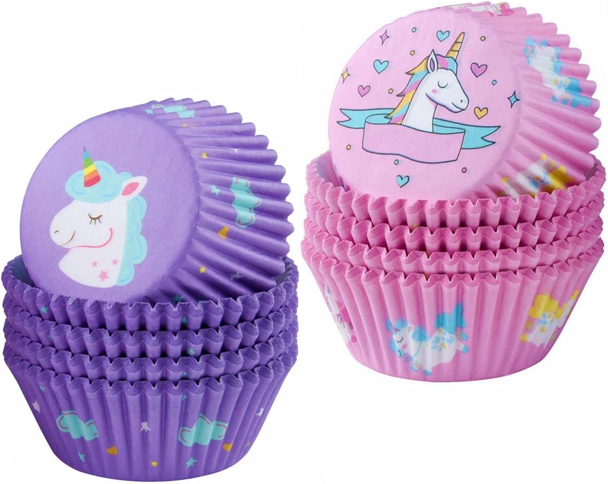 Cupcake liners 200 stuks - unicorn en regenboog - food-safe papier - perfect voor feestjes - ShopVlot