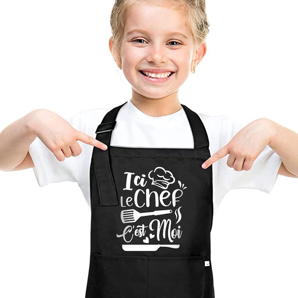 Kinderschort Waterproof L - Zwart - Verstelbaar - Met 2 zakken voor creatief koken - ShopVlot