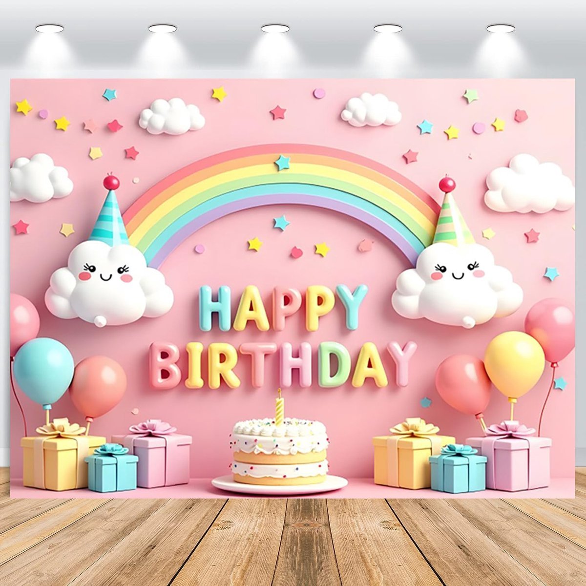 Regenboog verjaardag achtergrond 1,8 x 1,2 m - vinyl - roze wolken - perfecte decoratie voor feesttafel - ShopVlot