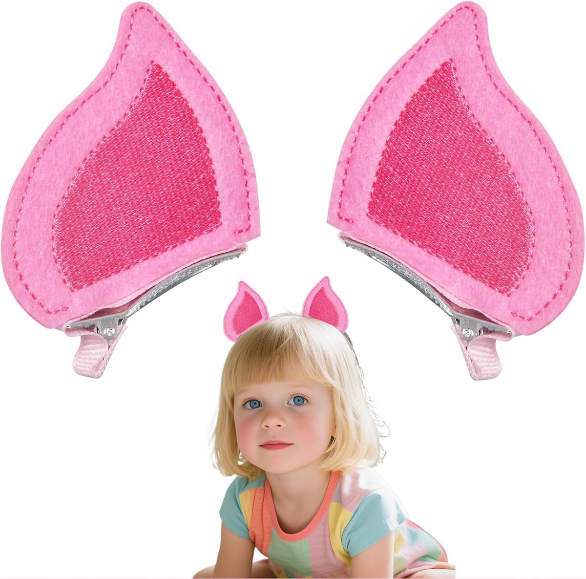 Pig oren haarspelden - roze cartoonstijl - 2-delige set - perfect voor kostuumfeest - ShopVlot