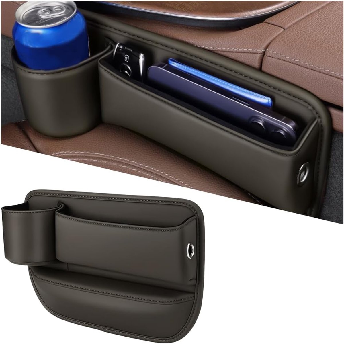 Autostoel Organizer - PU Leer - Bruin - Ruimte voor Telefoon, Portemonnee en Sleutels - ShopVlot