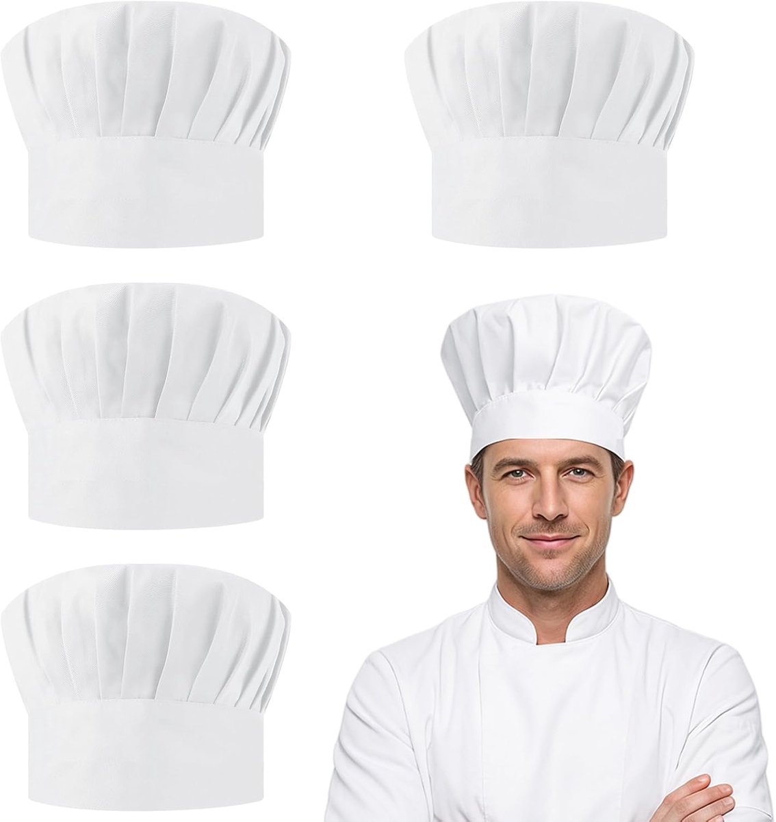 Chef hoeden unisex 4 stuks - elastisch verstelbaar - ademend materiaal - ideaal voor keuken en restaurant - ShopVlot