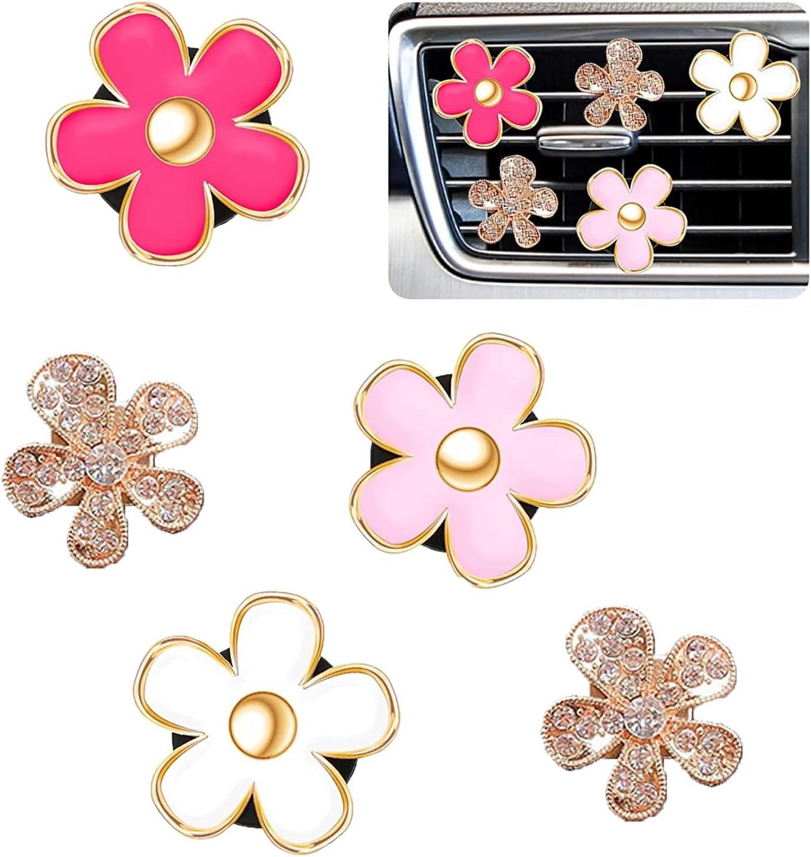 Auto luchtverfrisser vent clips - 5 stuks - bloemen design - vrolijke geur voor in de auto - ShopVlot