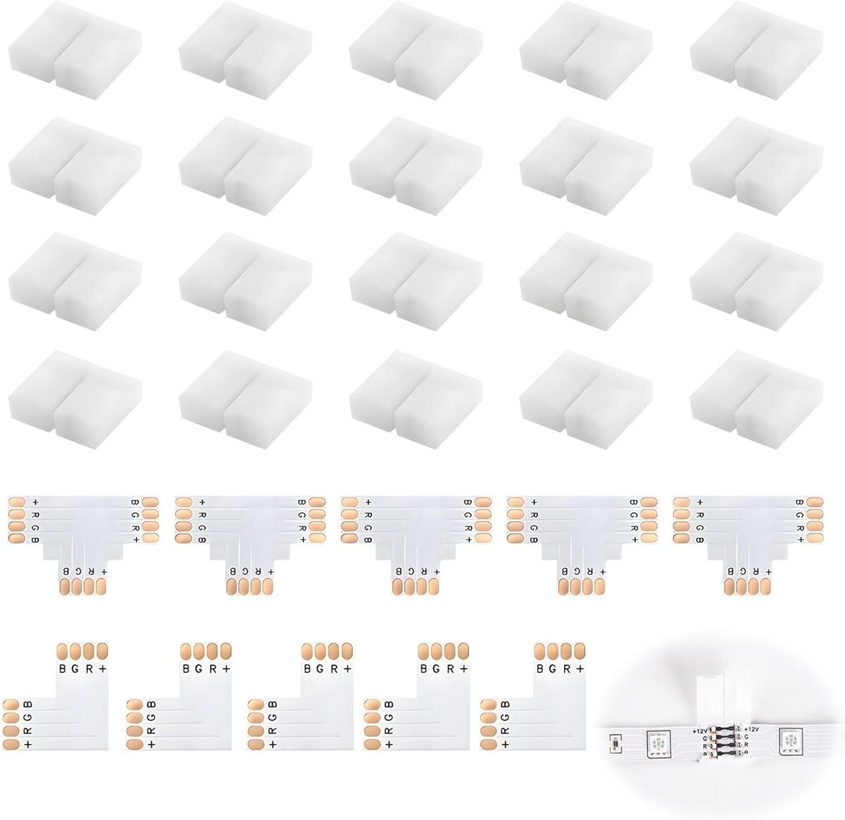LED strip connector 30 stuks - 4 pin - witte connector zonder gap - voor snelle verbindingen - ShopVlot