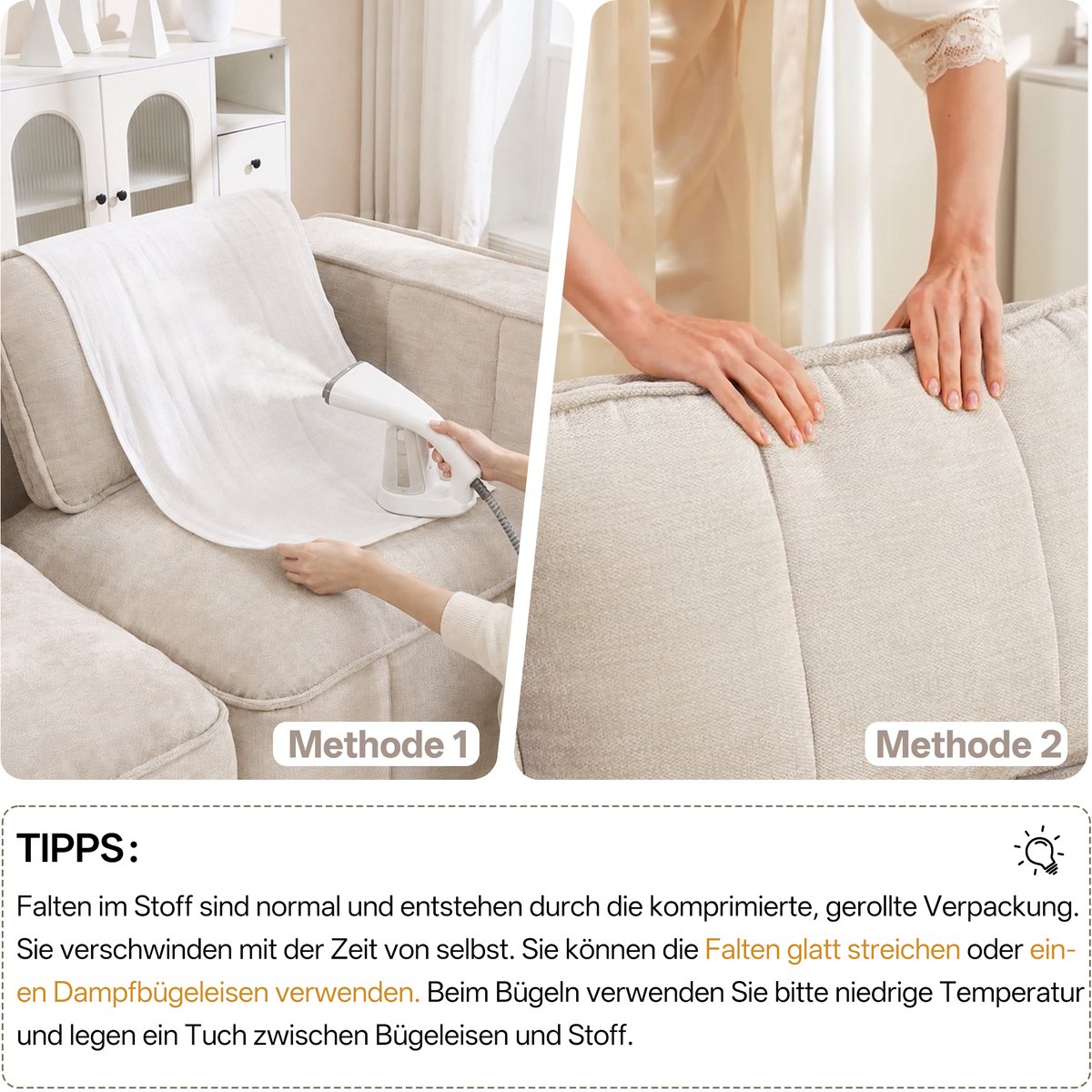 OKWISH Zitbank 4-Zits 344 Cm - Modulair Cloud Sofa Met 32D Hoogdicht Schuim En Antislip - Woonkamer - Polyester - Beige
