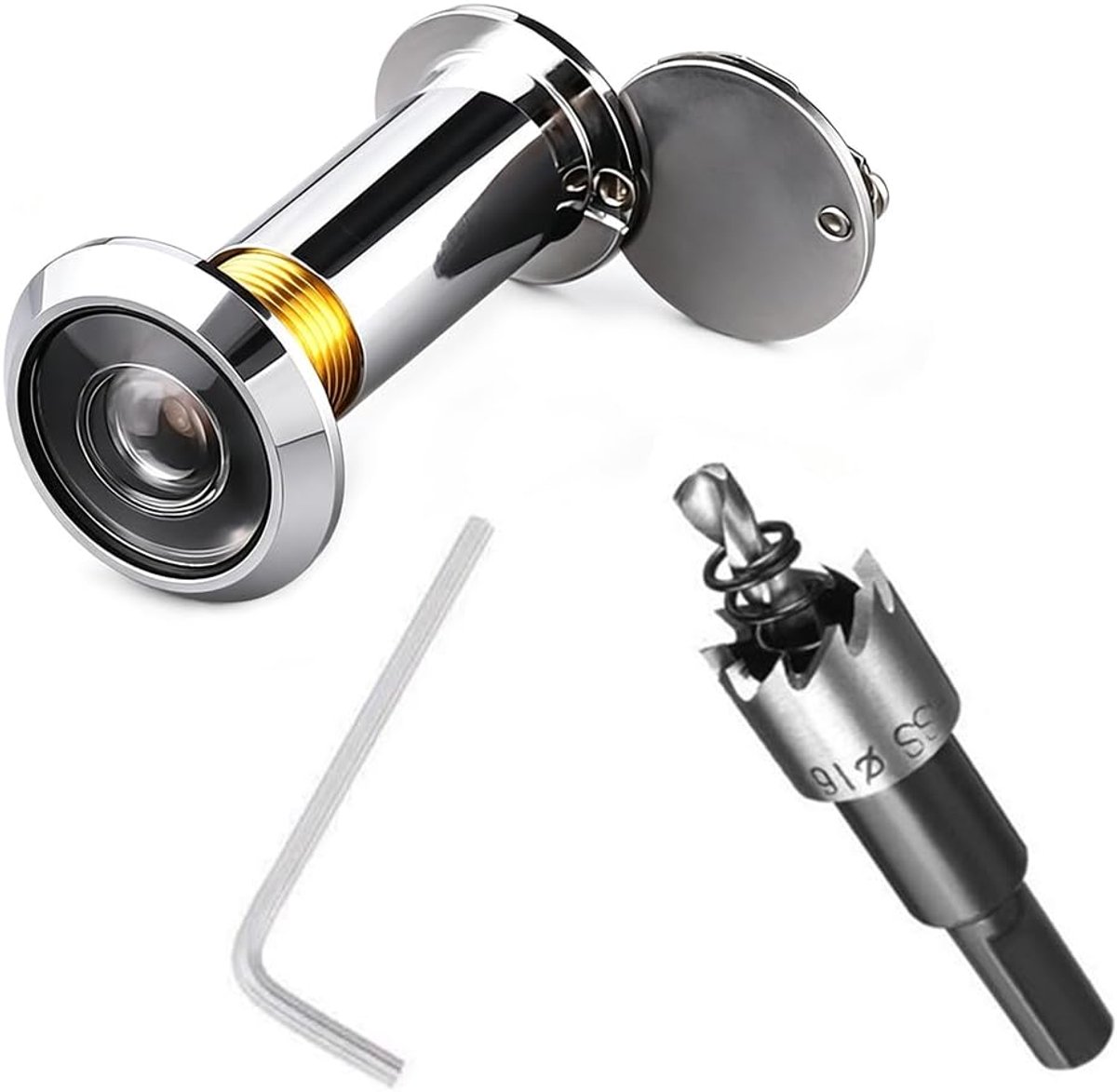 Deurspion 200° groothoek - zilver - echte glazen lens - helder zicht voor voordeur - ShopVlot