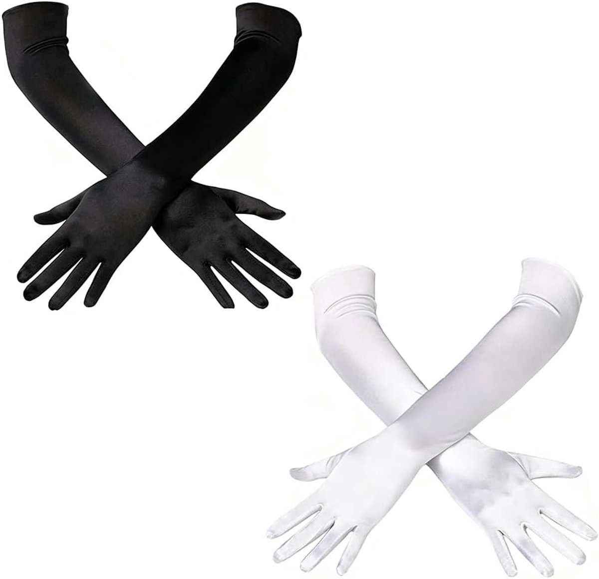 Lange handschoenen dames - zwart en wit - elegante zijde - perfect voor feestkostuum - ShopVlot