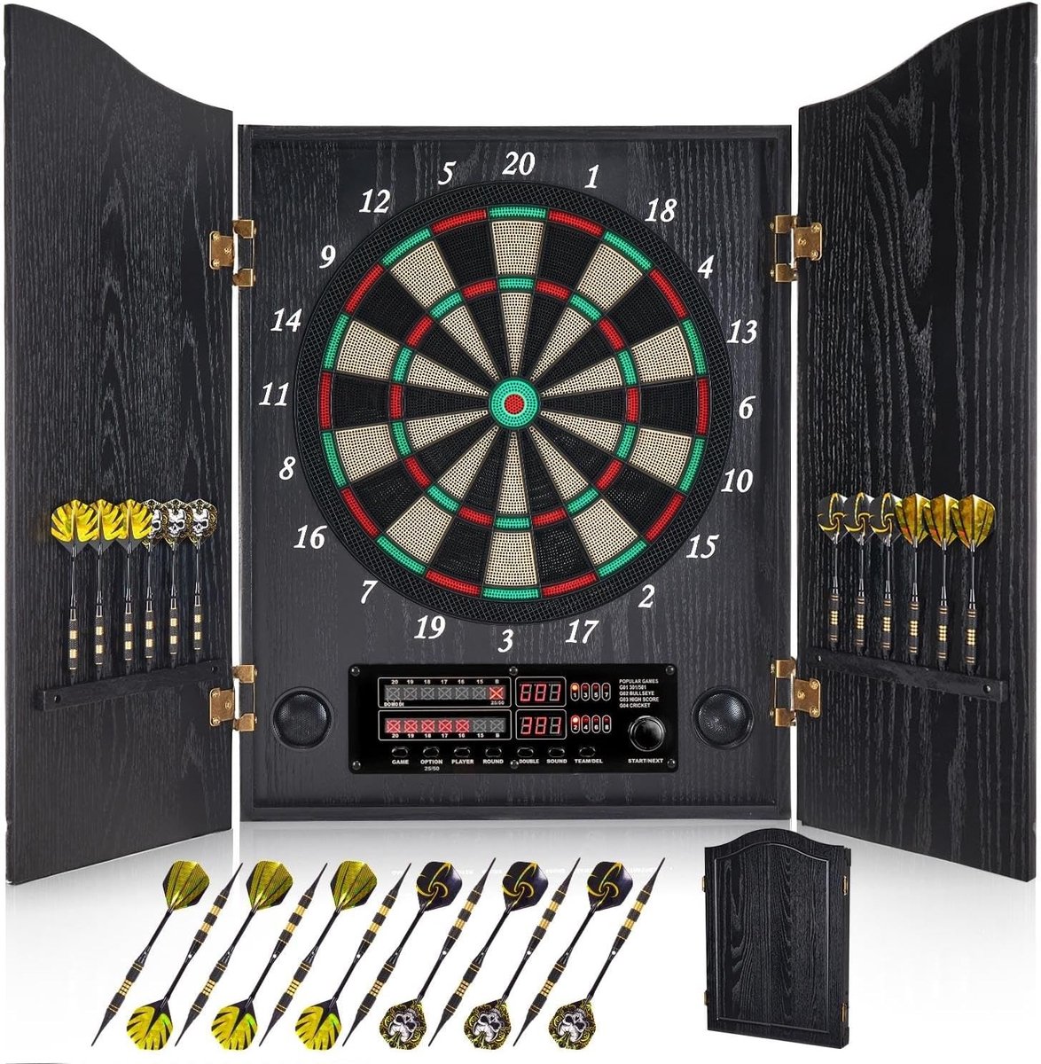 Elektronisch Dartbord - Zwart - Professionele e-dartschijf met Houten Kastdeuren - Voor Thuis en Speelkamers