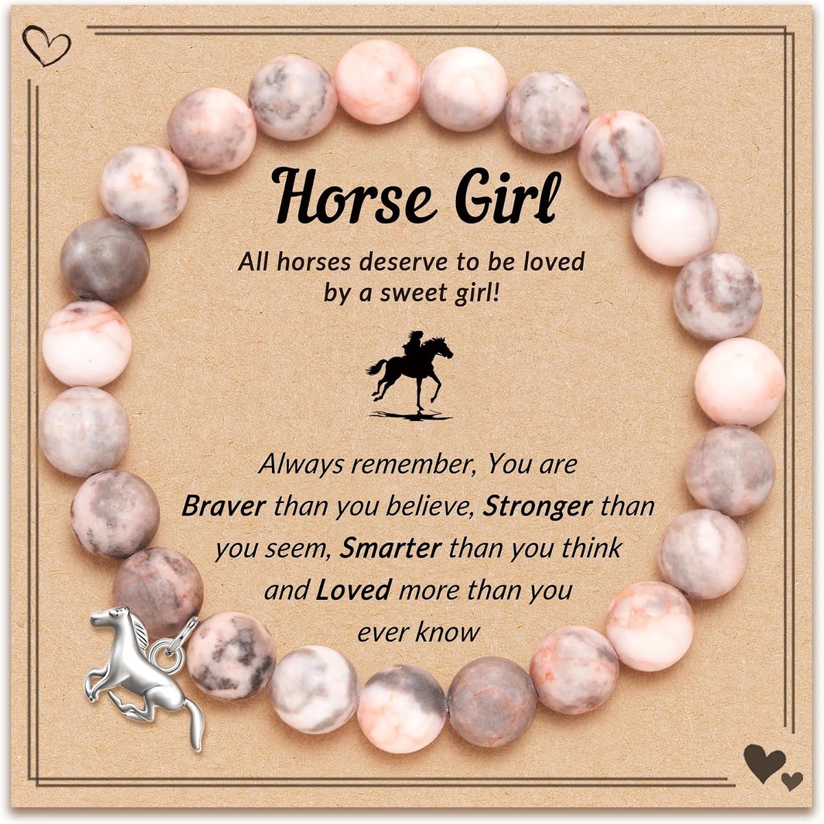 Paardenarmband met natuurlijke stenen - Roze - Herenhanger - Perfect cadeau voor paardenliefhebbers - ShopVlot