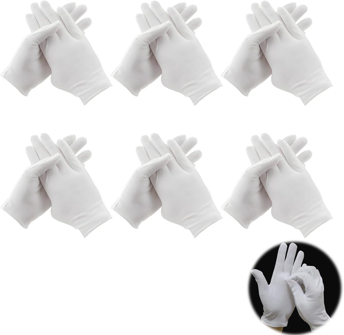 Katoenen handschoenen 6 paar - witte katoen - dunne, flexibele stof - ideaal voor huidverzorging - ShopVlot