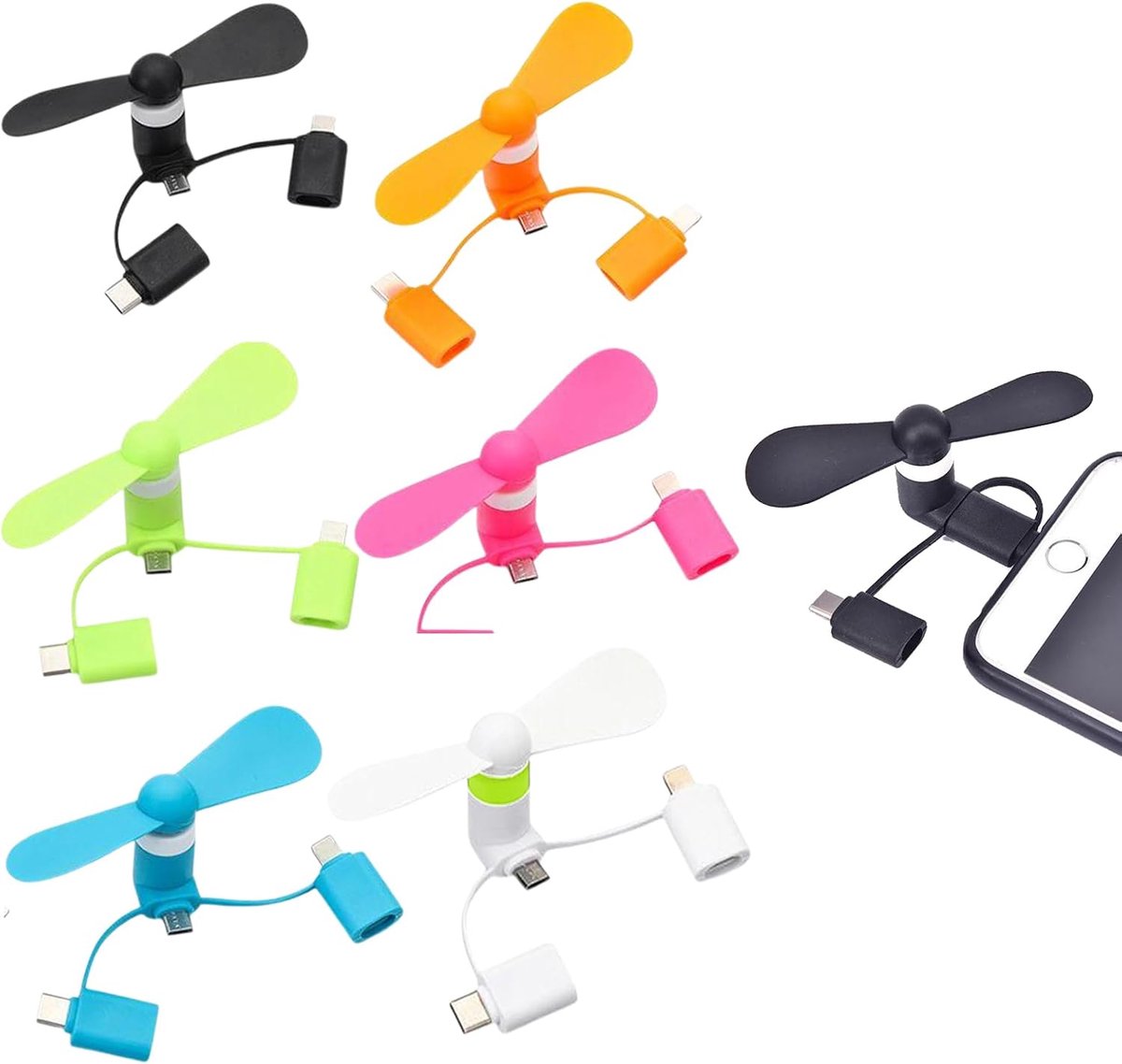 Mini USB-ventilator 3-in-1 - Draagbaar - Voor i-Phone en Android - Ideaal voor warme dagen - ShopVlot