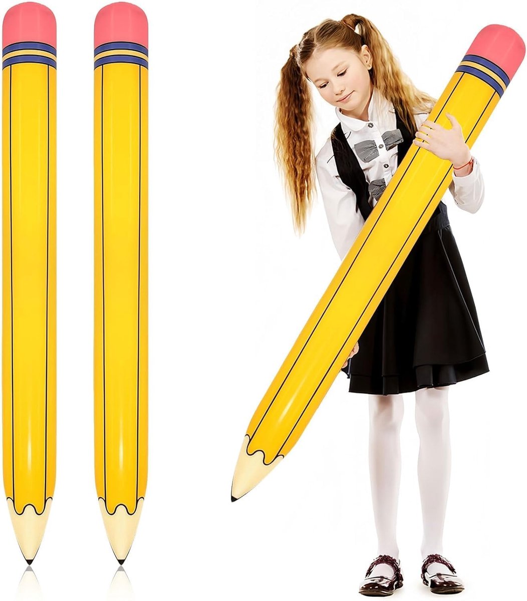 Opblaasbare potlood 110 cm - grote gele pennen ballon - opvallende decoratie - perfect voor klaslokaal - ShopVlot