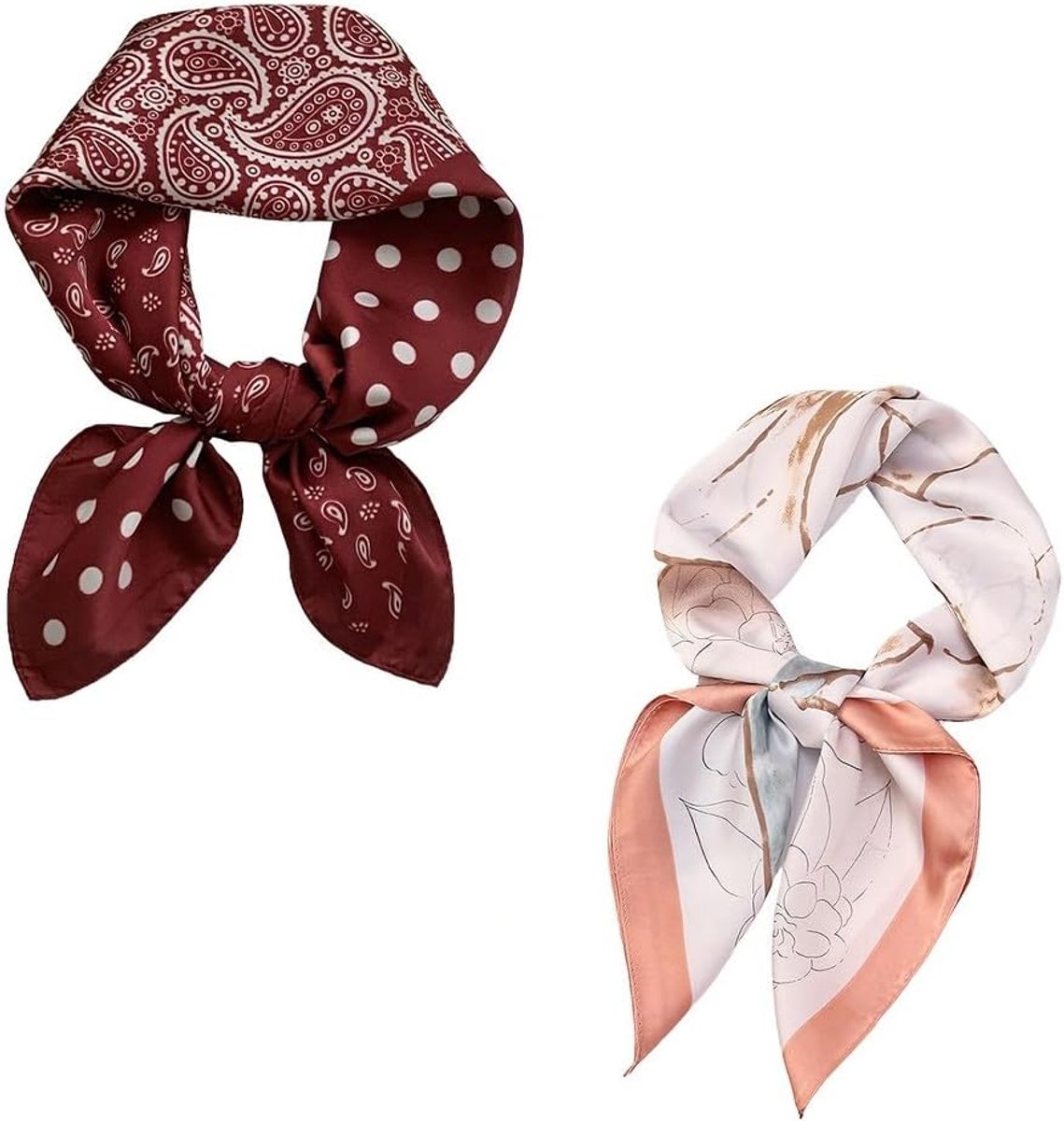 Set van 2 bandana's voor dames 70 x 70 cm - kunstzijde - elegant ontwerp - ideaal voor tassen en haar - ShopVlot