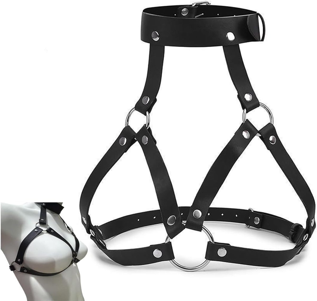 Body Chains zwarte leren gothic riem - kettingdesign - verstelbaar - voor een zelfverzekerde uitstraling - ShopVlot
