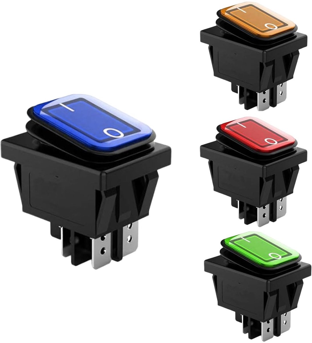 Rocker switches 4 polig ON/OFF - 4 stuks waterproof - diverse kleuren voor elektrische apparaten - ShopVlot