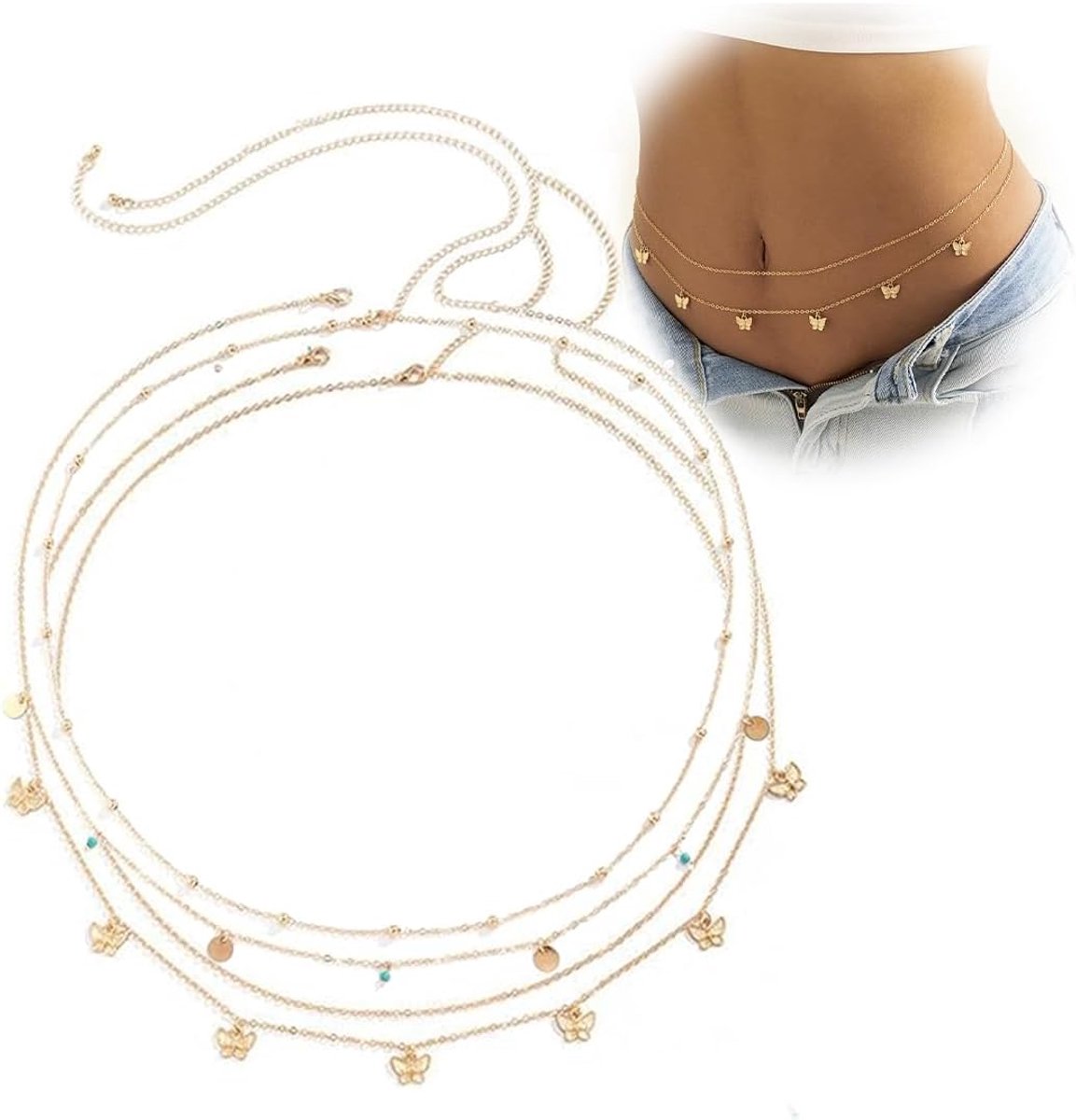 Buikketting 4 lagen - gouden levensketting - glanzend - ideaal voor de zomer - ShopVlot