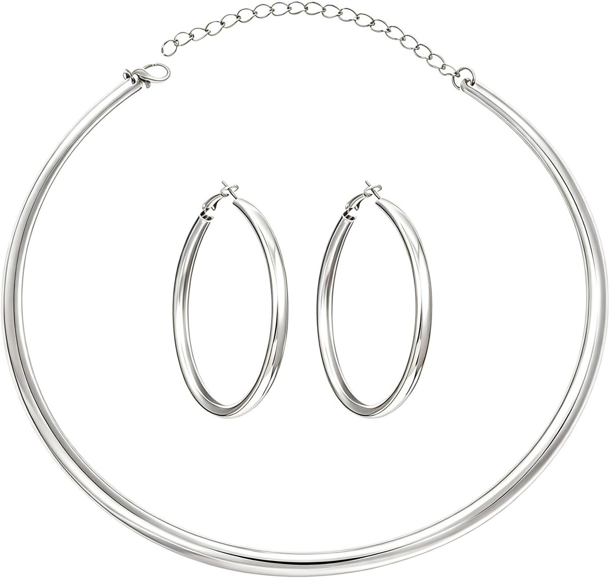 Punk collar halsketting oorbellen set - zilver - open manchet choker - trendy uitstraling - ShopVlot