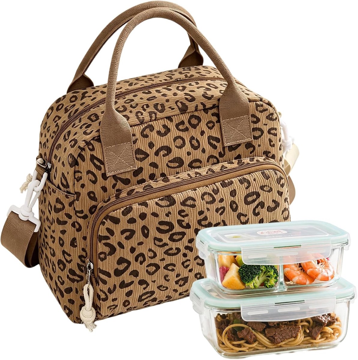 Kleine koeltas van corduroy, 9,5 l, geïsoleerd, voedselveilig, met afneembare schouderriem en meerdere vakken voor lunch en snacks op kantoor