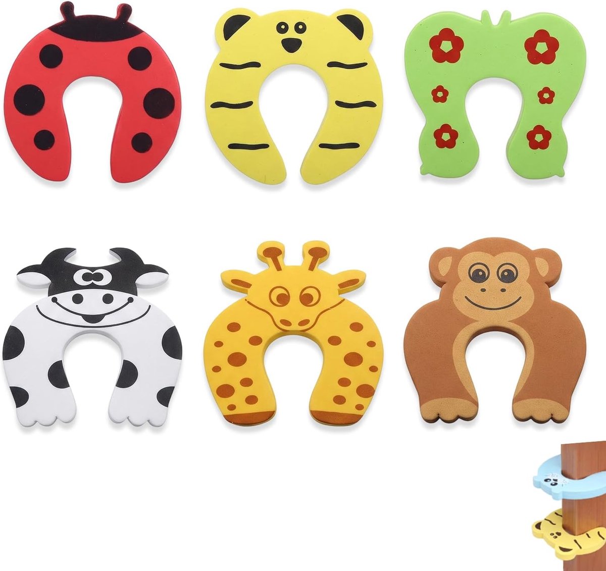 deurstoppers voor kinderen - 6 stuks - schuimrubber - dierdesign voor veiligheid - ShopVlot