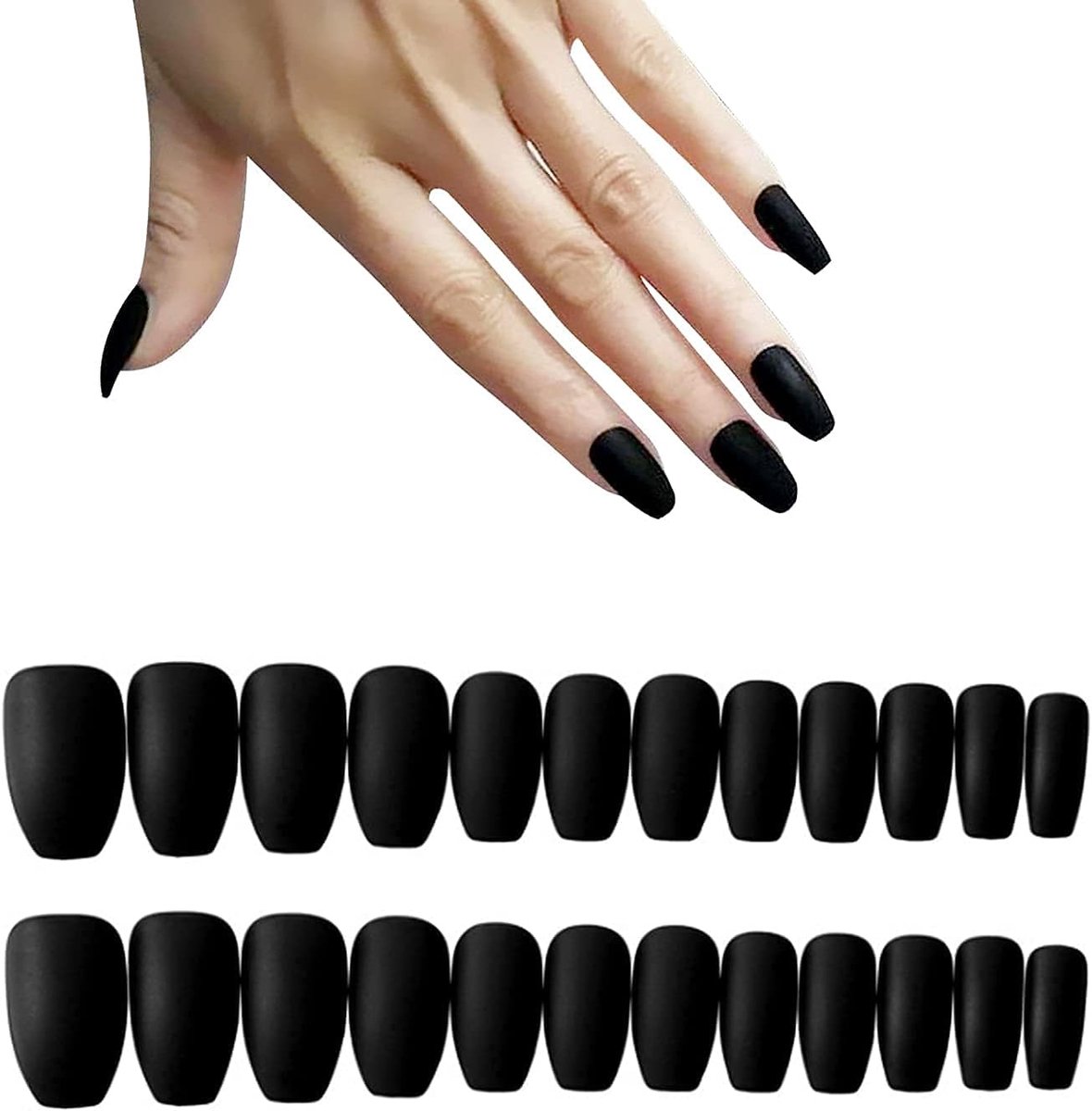 Kunstnagels 24 Stuks Matte Ballerina - Zwart - Volledige dekking - Ideaal voor speciale gelegenheden - ShopVlot
