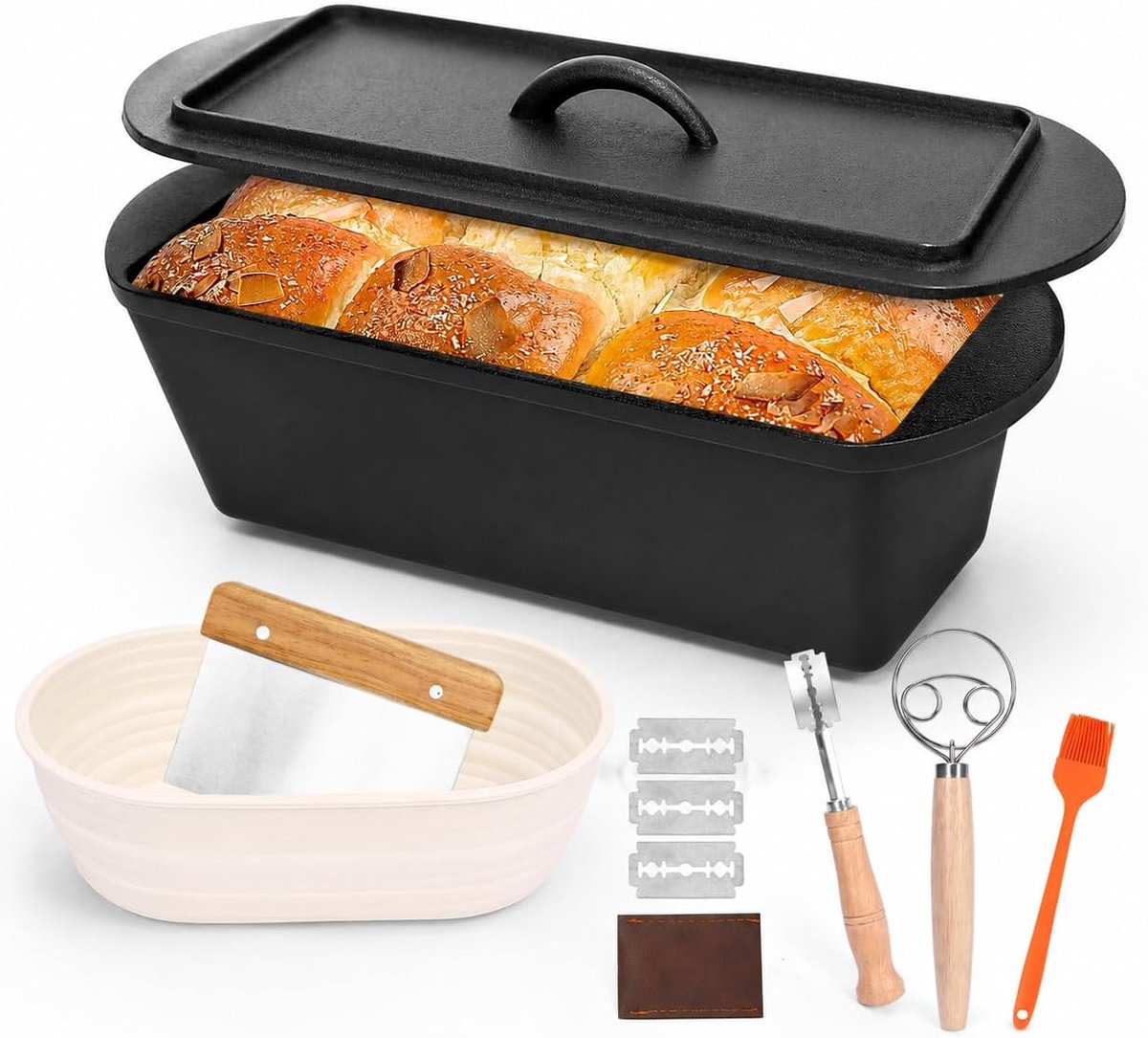 Gietijzeren pan 36 cm - broodbakvorm met deksel - optimale warmteopslag - perfect voor broodbakken - ShopVlot