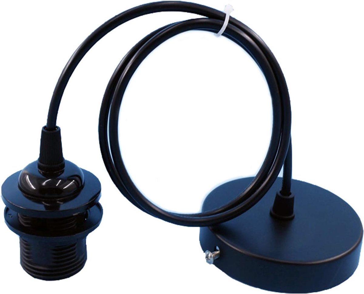 Plafondlamp fitting E27 - zwarte metalen lampenhouder - vintage stijl - perfect voor hanglampen - ShopVlot