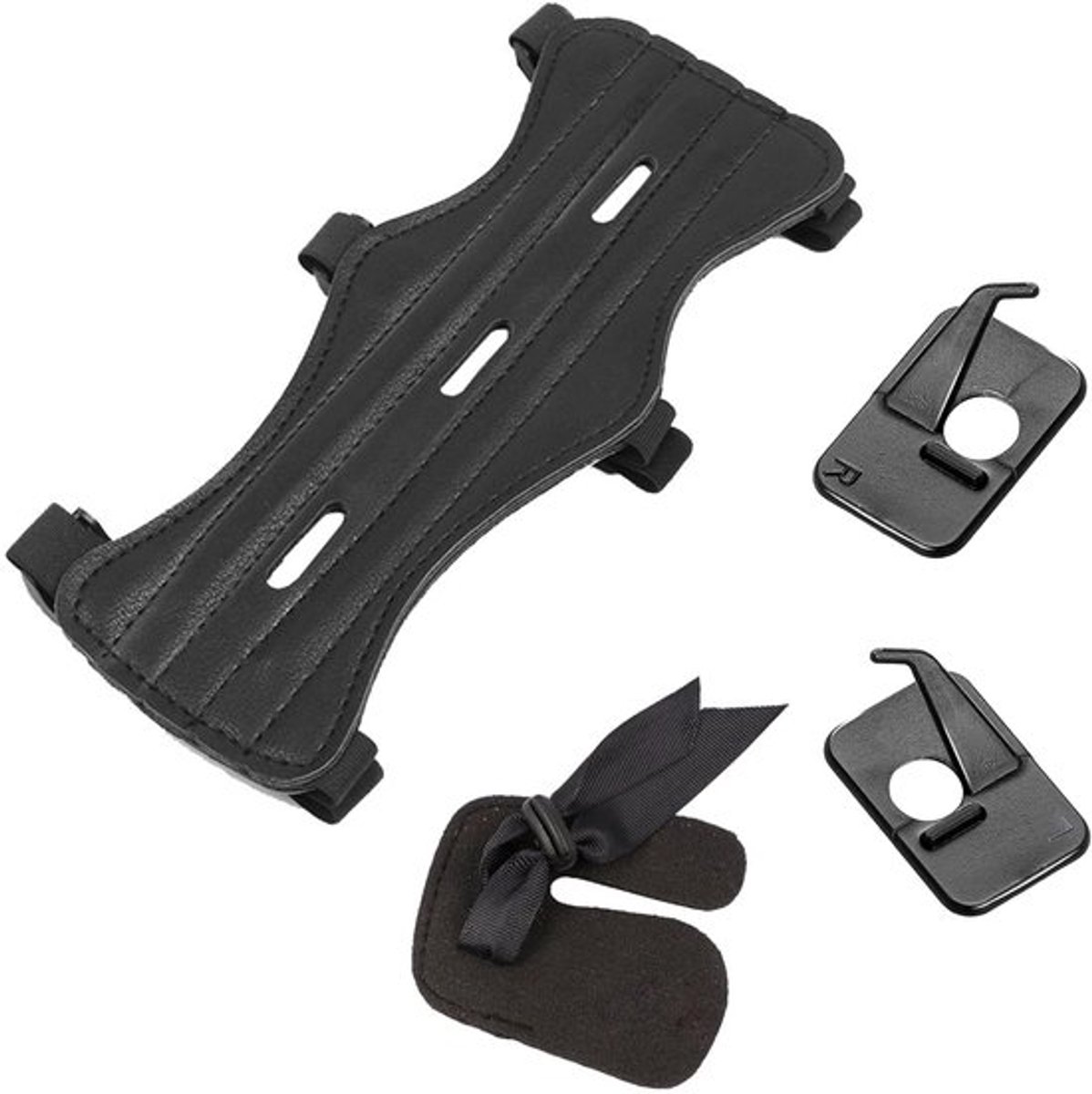 1 set boogschietaccessoires, boogschietarmsteunen met vingerbescherming, vingerbescherming van leer voor boogschieten, zelfklevende pijlhouder voor herhalingsboog