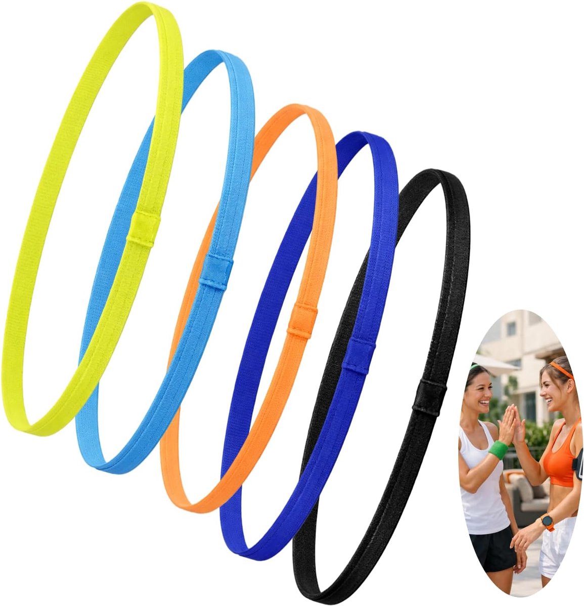 Sportbanden set van 5 - elastisch en niet-slip - dunne haarbanden voor sport - perfect voor fitness en joggen - ShopVlot
