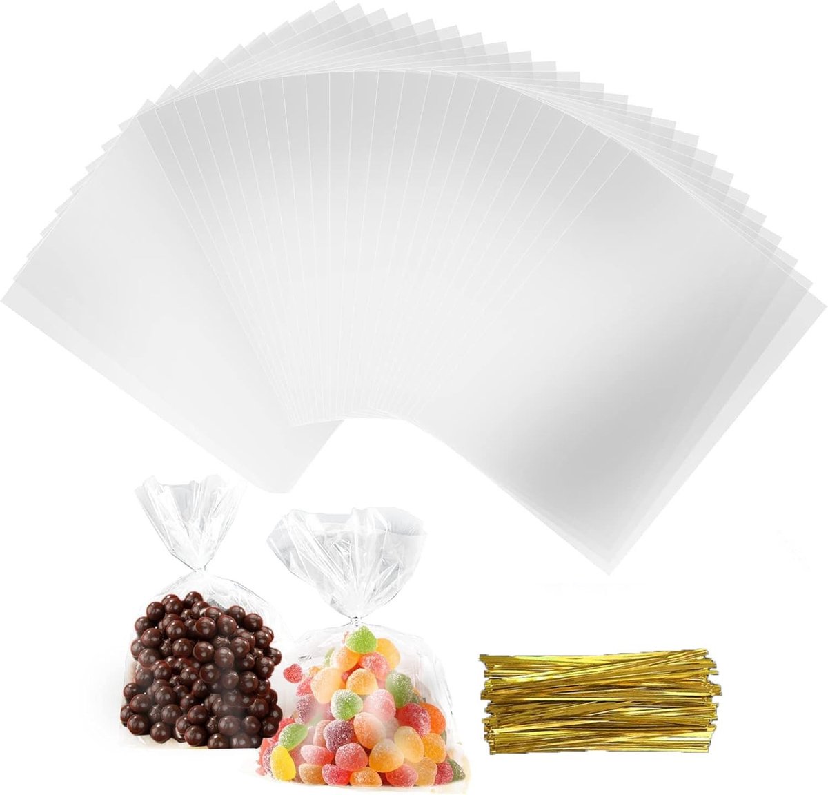 Solidchoice - 50 Transparante Cellofaan Tassen met Sluitingen
