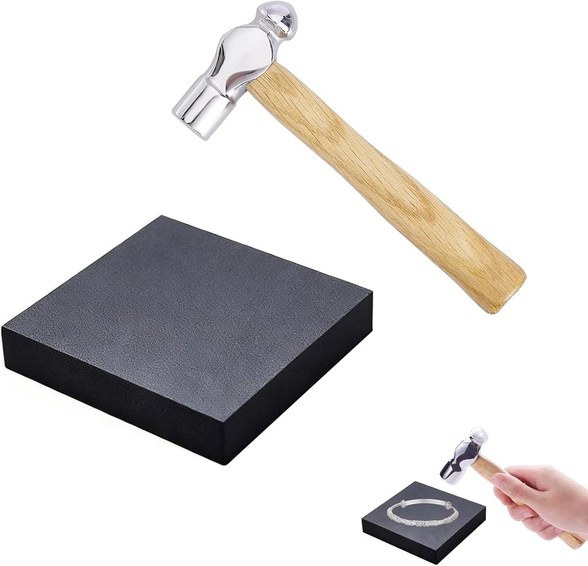Mini hamer met ijzeren kop - duurzaam houten handvat - rubberen plaat voor precisiewerk - ShopVlot