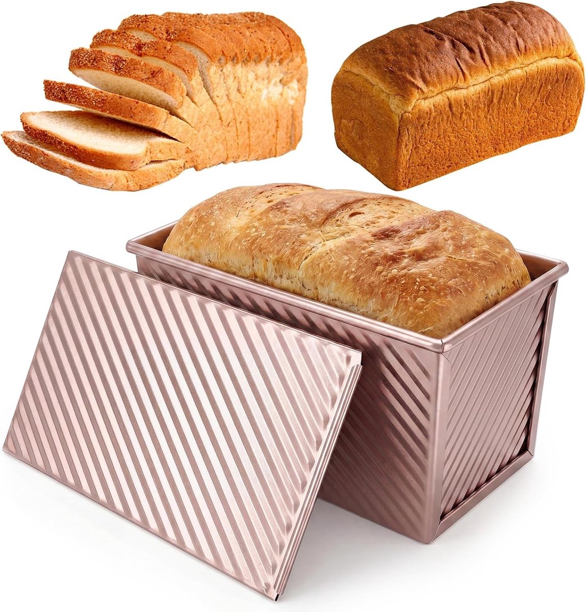 Broodblik met Deksel - Roségoud - 21 x 11 x 11,5 cm - Antiaanbaklaag van Koolstofstaal - Voor Brood en Cake
